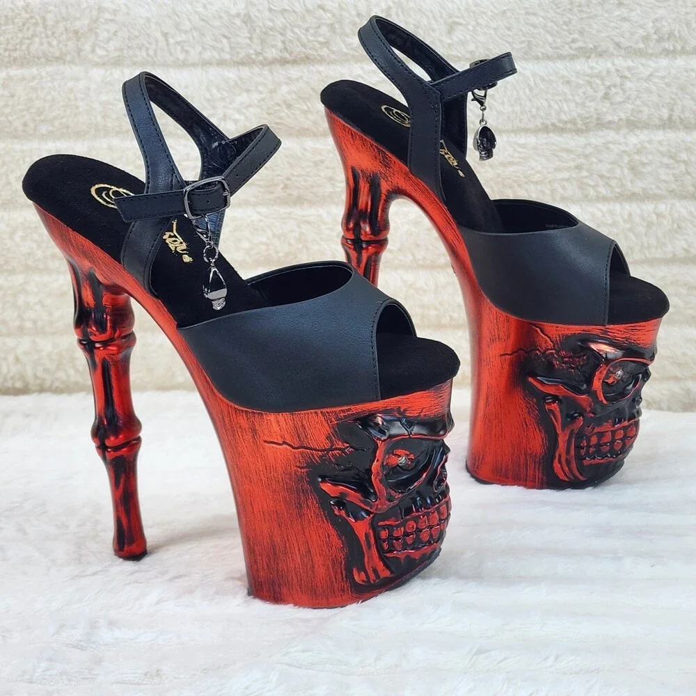 NIB Rapture Black Matte Red Skull & Bones 8" High Heel Platform Shoes - Picture 10 of 15